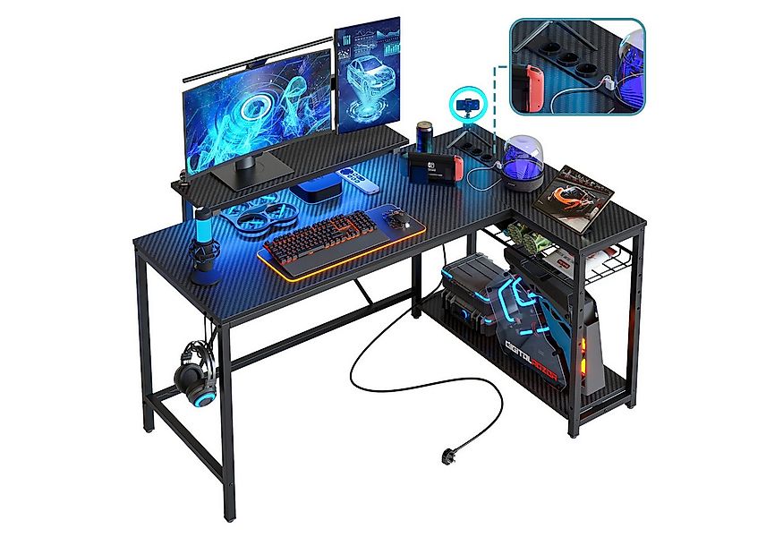 Bestier Gamingtisch Gaming-Schreibtisch L-Form mit LED, 106/133/147 × 50 cm günstig online kaufen