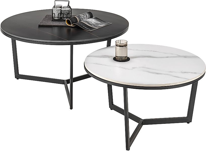 Home affaire Couchtisch "Harper", 2-er Set Keramik, Tisch marmorisiert günstig online kaufen