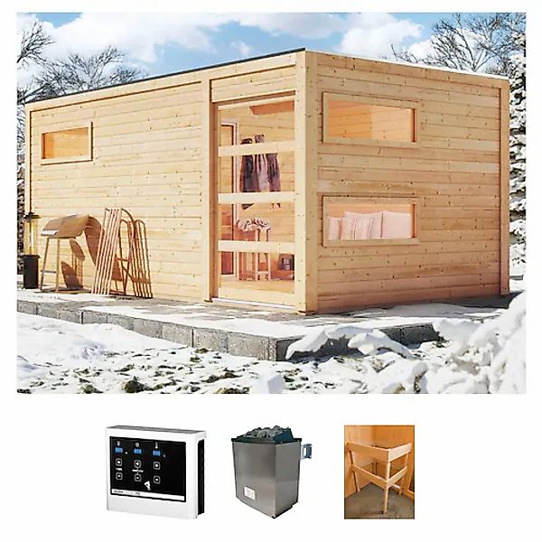 KONIFERA Saunahaus »Hagen« Set, naturbelassen, mit Ofen 9 KW externe Strg e günstig online kaufen
