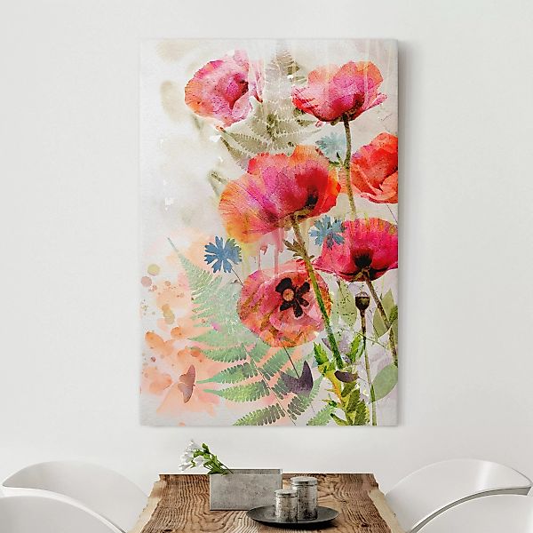 Leinwandbild - Hochformat Aquarell Blumen Mohn günstig online kaufen