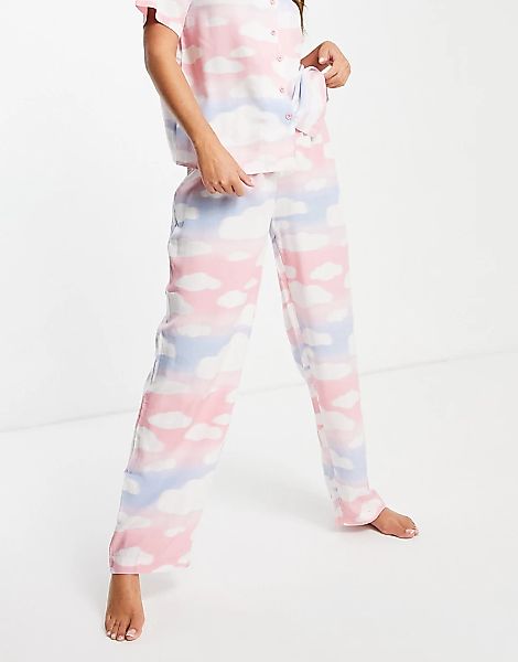 ASOS DESIGN – Mix & Match – Pyjama-Hose aus Modal in Rosa, Blau und Weiß mi günstig online kaufen