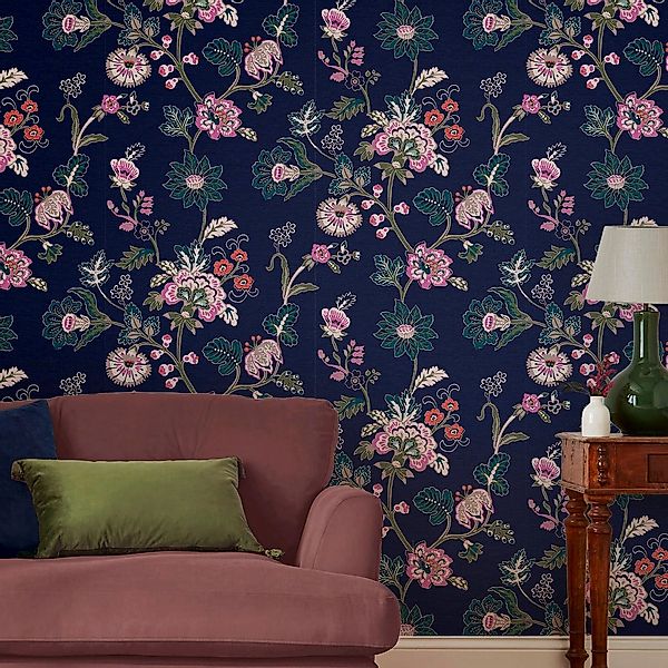 Joules Vliestapete Vine Cottage Floral Royal Navy Blau FSC® günstig online kaufen