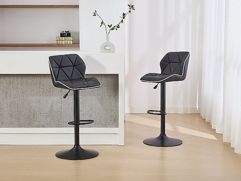 Barhocker 2er-Set höhenverstellbar - Kunstleder & Stahl - Schwarz - CALVIN günstig online kaufen