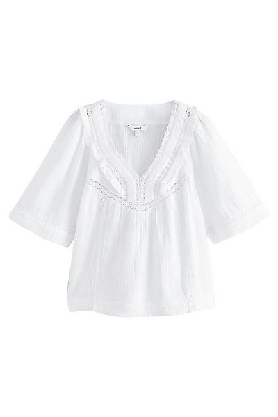 Next Langarmbluse Doppellagige Bluse mit V-Ausschnitt und Rüschen (1-tlg) günstig online kaufen