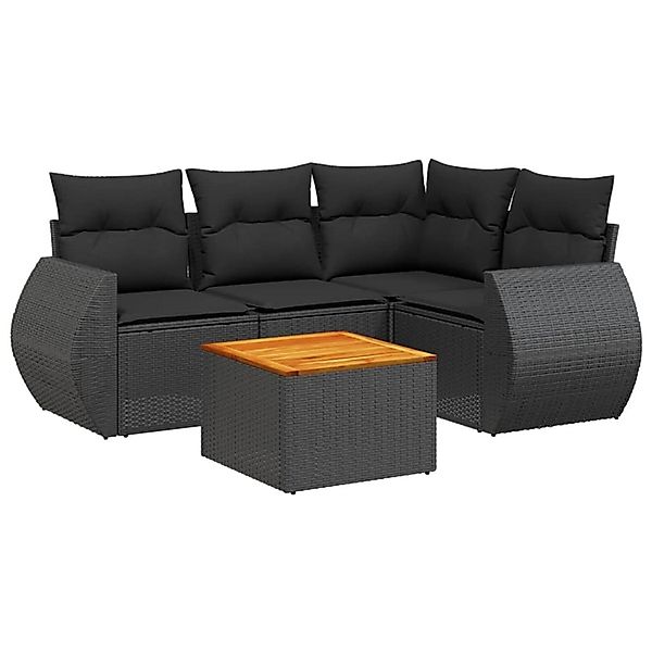 vidaXL 5-Tlg Garten-Sofagarnitur mit Kissen Schwarz Poly Rattan 3224984 günstig online kaufen