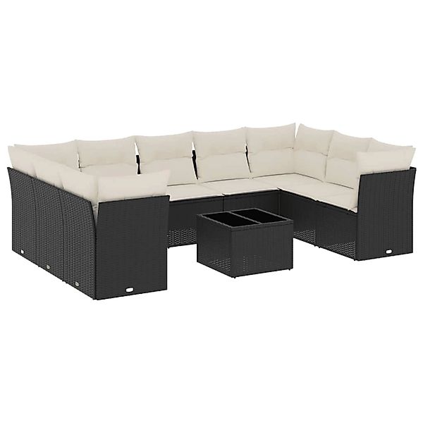 vidaXL 10-Tlg Garten-Sofagarnitur mit Kissen Schwarz Poly Rattan 3249975 günstig online kaufen