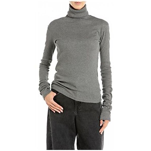 Replay  Langarmshirt Dunkelgraues Melange-Langarm-T-Shirt günstig online kaufen