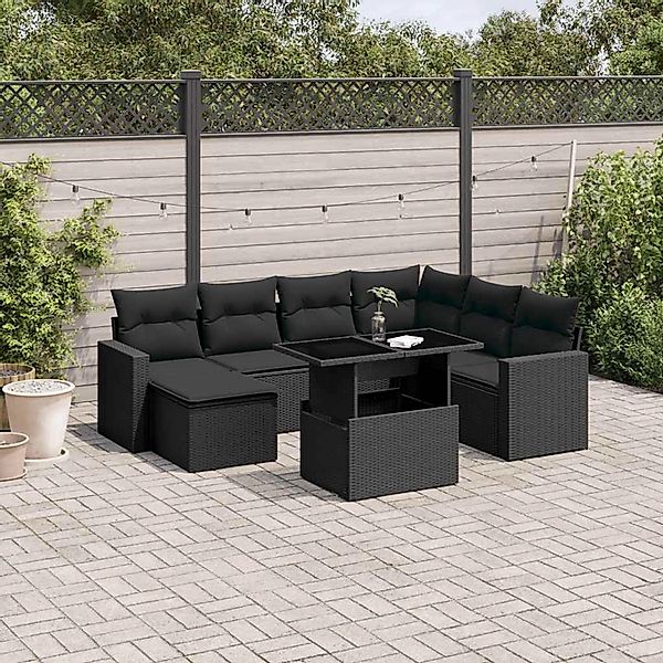 vidaXL 8-Tlg Garten-Sofagarnitur mit Kissen Schwarz Poly Rattan 3267435 günstig online kaufen
