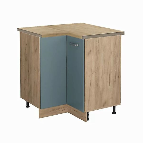 Vicco Eckunterschrank R-Line, Blau-Grau/Goldkraft Eiche, 75.6 cm, AP Eiche günstig online kaufen