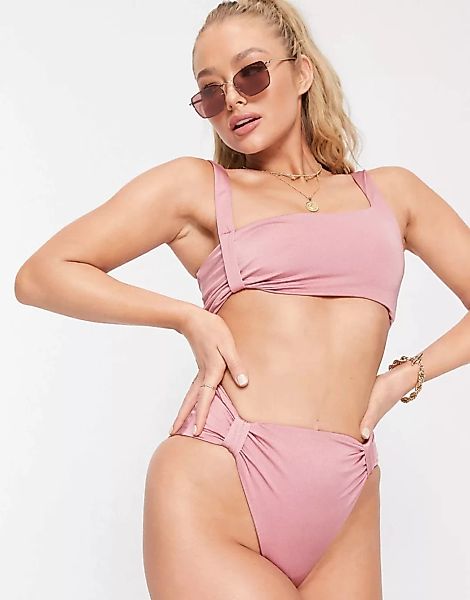 ASOS DESIGN – Bikinihose mit gerafftem Detail in Sandkoralle-Orange günstig online kaufen