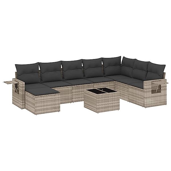 vidaXL 9-Tlg Garten-Sofagarnitur mit Kissen Hellgrau Poly Rattan 3252909 günstig online kaufen