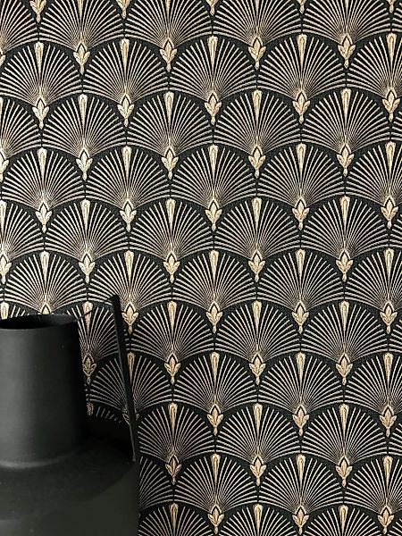 Newroom Vliestapete, Schwarz Tapete Modern Fächer günstig online kaufen