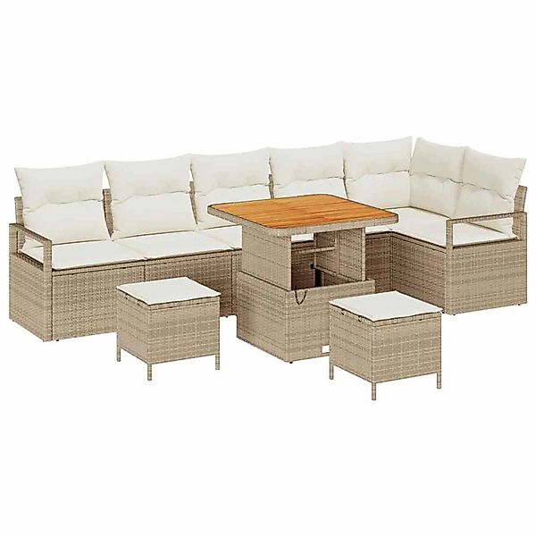 vidaXL Garten-Sofa-Set mit Kissen 9-Tlg Beige Poly Rattan 3362541 günstig online kaufen