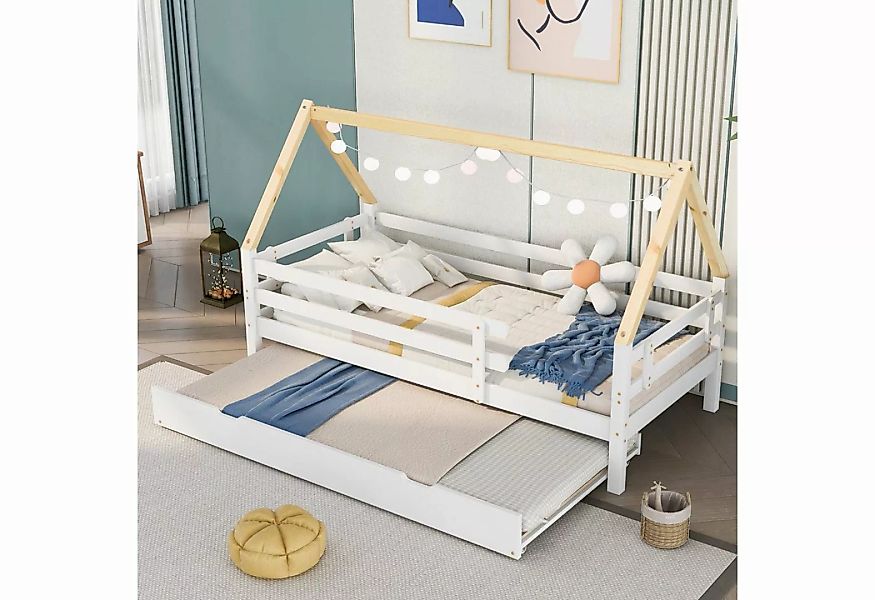 SOFTWEARY Kinderbett Hausbett mit Gastbett und Lattenrost (90x200 cm), Einz günstig online kaufen