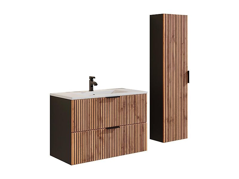 Waschbeckenunterschrank hängend mit Einbauwaschbecken & Badhochschrank - St günstig online kaufen