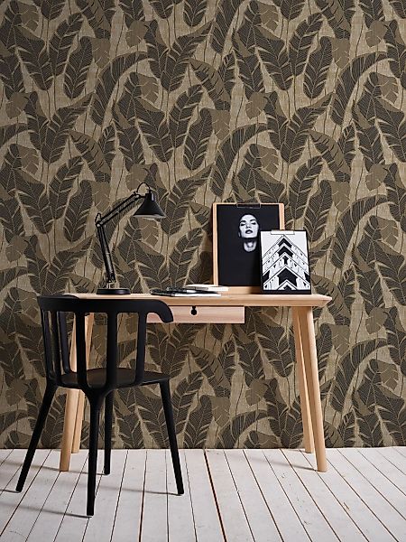 Bricoflor Vliestapete Palmenblätter in Gold Creme Elegante Tapete mit Feder günstig online kaufen