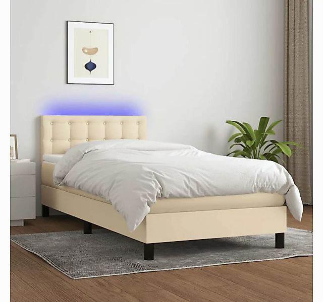 vidaXL Boxspringbett Boxspringbett mit Matratze LED Creme 80x200 cm Stoff B günstig online kaufen