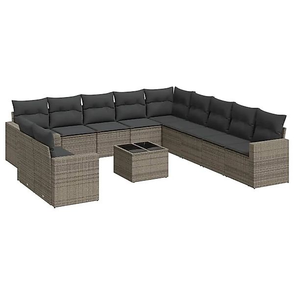 vidaXL 12-Tlg Garten-Sofagarnitur mit Kissen Grau Poly Rattan 3251537 günstig online kaufen