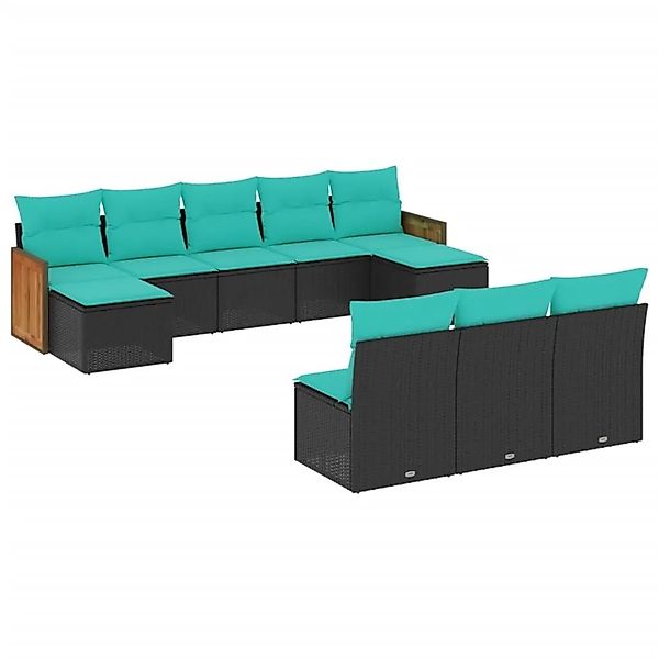 vidaXL 10-Tlg Gartensofa-Set mit Kissen Schwarz Polyrattan 3228066 günstig online kaufen