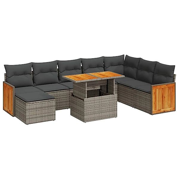 vidaXL 9-Tlg Garten-Sofagarnitur mit Kissen Grau Poly Rattan Akazie 3327749 günstig online kaufen