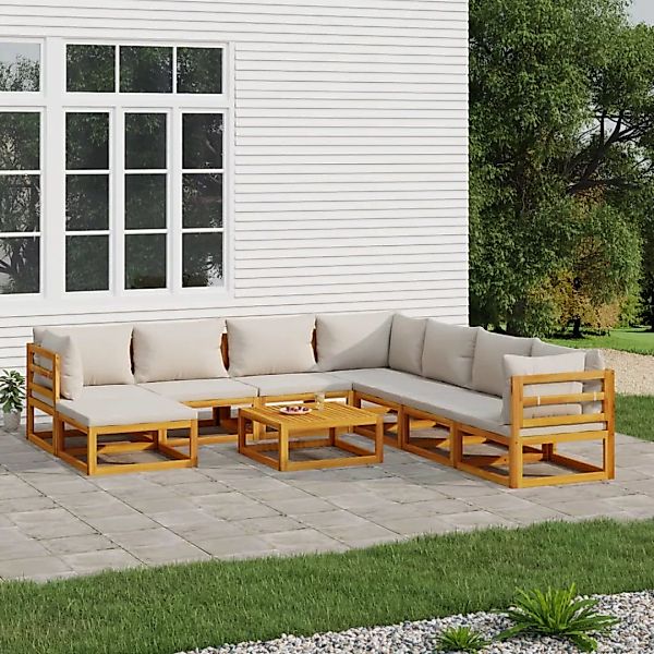 Vidaxl 9-tlg. Garten-lounge-set Mit Hellgrauen Kissen Massivholz günstig online kaufen