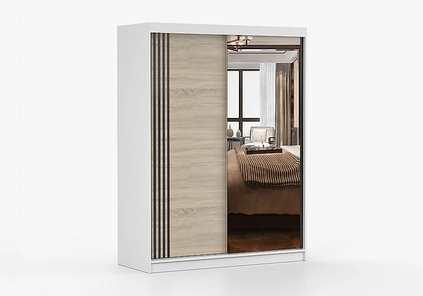 imoebel24 Schwebetürenschrank VISTA 07 150 cm - Weiss / Sonoma günstig online kaufen