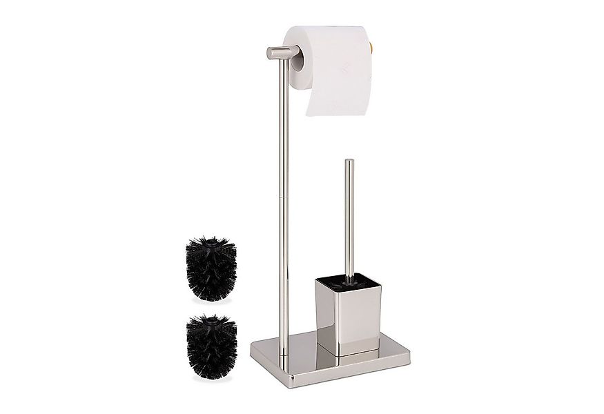 relaxdays WC-Garnitur mit 2 Ersatz Bürstenköpfe, silber günstig online kaufen