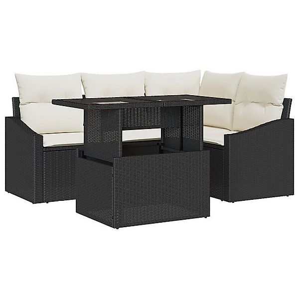 vidaXL Loungesofa 5-teiliges Garten-Sofaset mit Kissen Schwarz Poly Rattan, günstig online kaufen