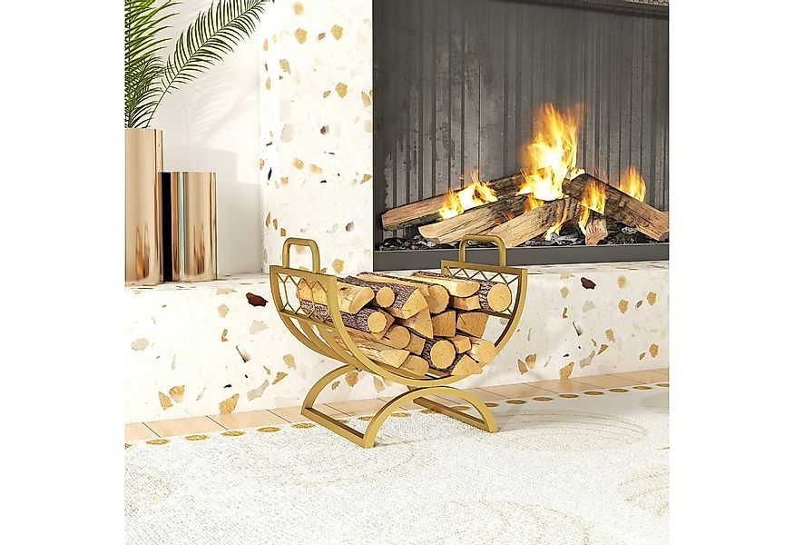 Outsunny Kaminholzregal goldfarbenes Wabendesign, BxTxH:46x36x41 cm, (Holzl günstig online kaufen