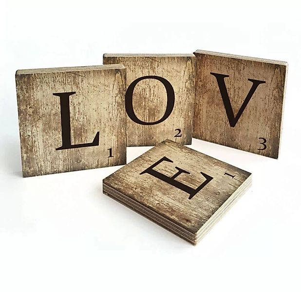 Wall-Art Mehrteilige Bilder »Scrabble Deko Buchstaben Love«, (Set, 4 St., D günstig online kaufen