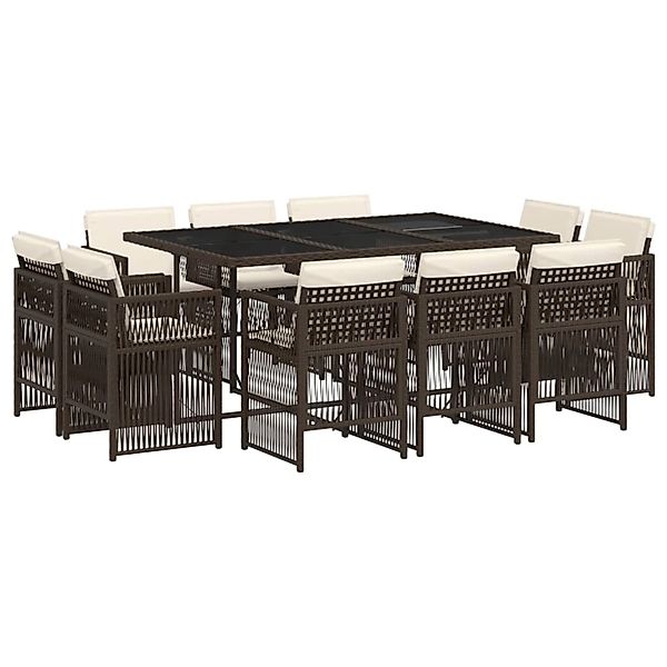 vidaXL 11-Tlg Garten-Essgruppe mit Kissen Braun Poly Rattan 3211029 günstig online kaufen