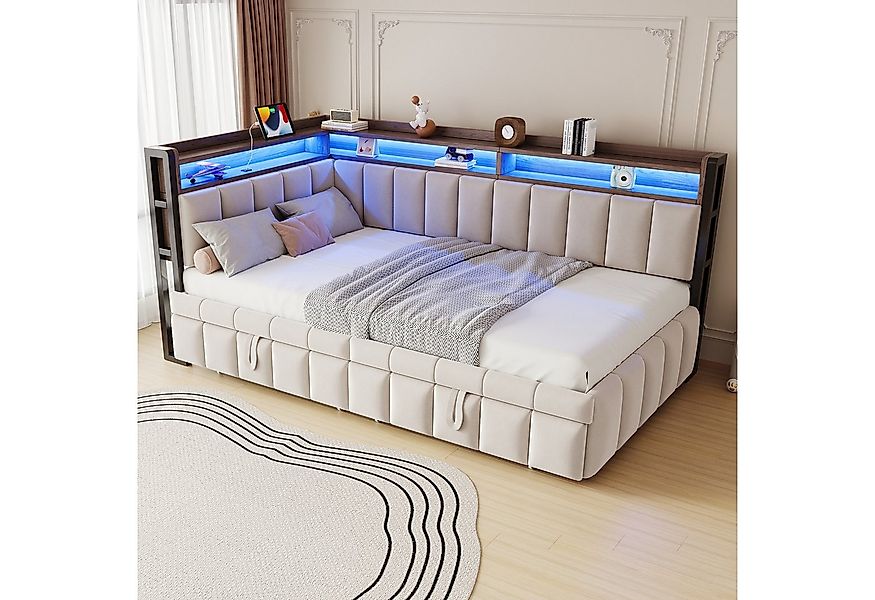 OKWISH Schlafsofa Polsterbett Funktionsbett, Ausziehbett mit LED-Beleuchtun günstig online kaufen