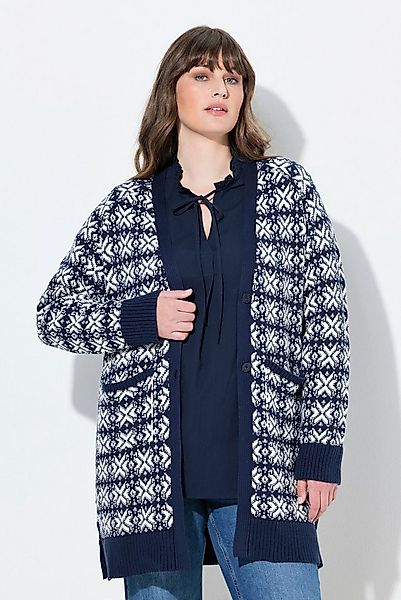 Ulla Popken Strickjacke Strickjacke Schneeflocken V-Ausschnitt günstig online kaufen
