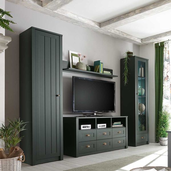 Wohnzimmerwand in Dunkelgrün Landhaus Design (vierteilig) günstig online kaufen