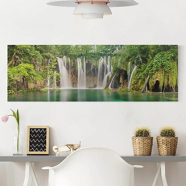 Leinwandbild - Panorama Wasserfall Plitvicer Seen günstig online kaufen