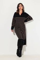 Ulla Popken Midikleid Strick-Midikleid Streifen Kragen günstig online kaufen