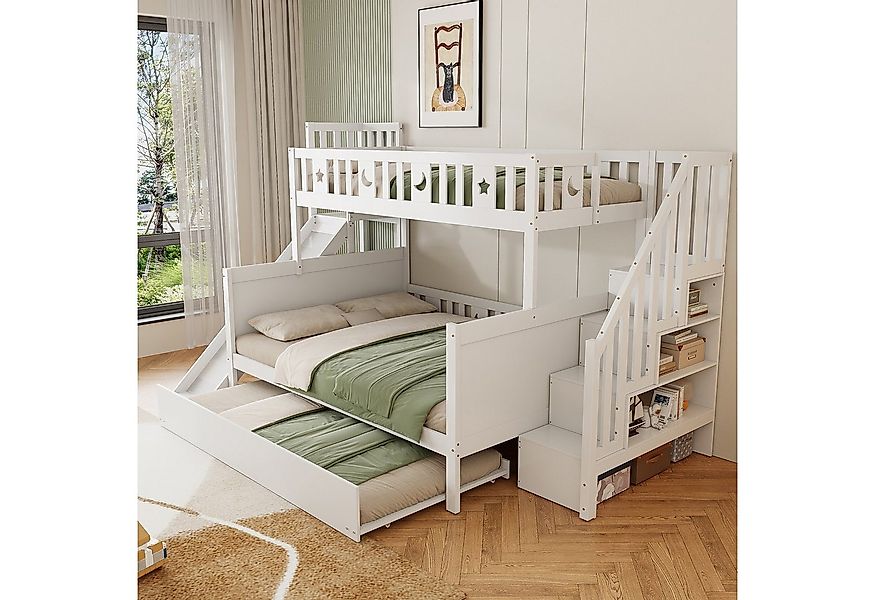 Flieks Etagenbett, Kinderbett 90x200cm/140x200cm mit Treppe Rutsche Auszieh günstig online kaufen