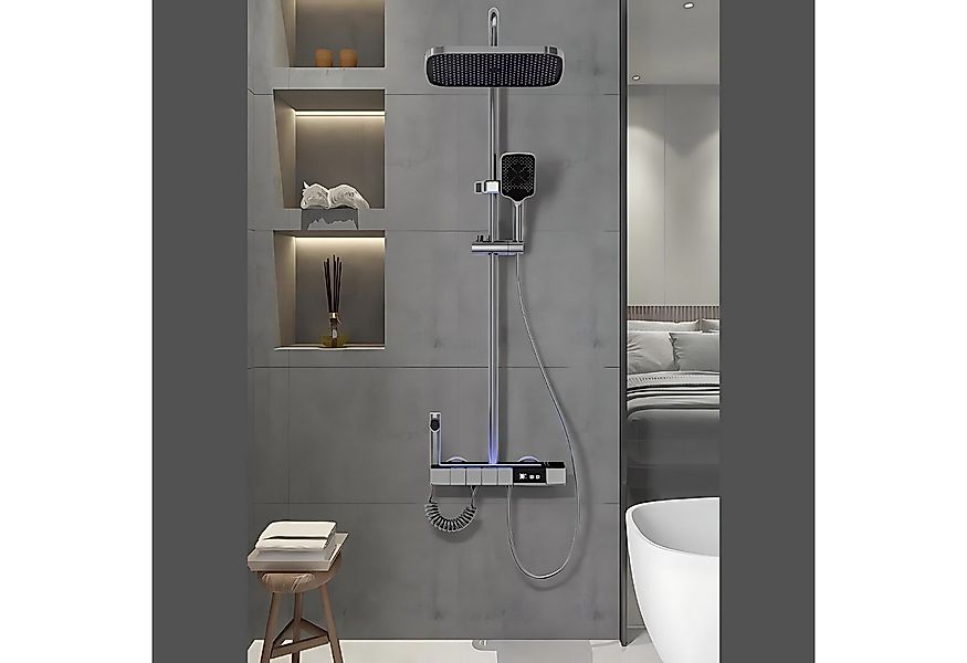 LuxaSteel Duscharmatur Duschsystem Regendusche mit Thermostat LED-Beleuchtu günstig online kaufen