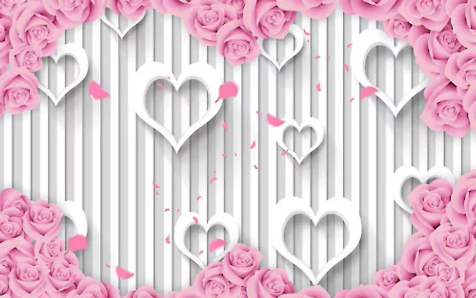 Papermoon Fototapete »Muster mit Blumen und Herzen« günstig online kaufen