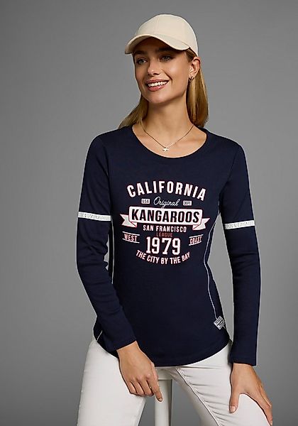 KangaROOS Langarmshirt Langarm, sehr figurbetont, bedruckt und mit Stickere günstig online kaufen