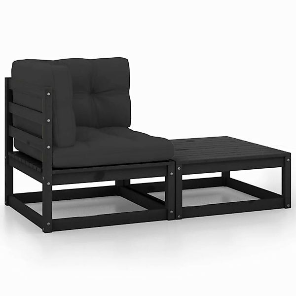 2-tlg. Garten-lounge-set Mit Kissen Schwarz Massivholz Kiefer günstig online kaufen