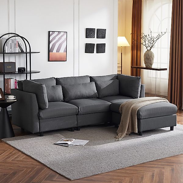 Merax 3-Sitzer mit Hocker, XXL Sofa, günstig online kaufen