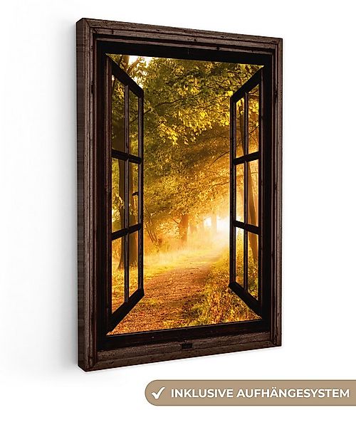 OneMillionCanvasses® Leinwandbild Wald - Bäume - Sonnenlicht - Herbst - Weg günstig online kaufen