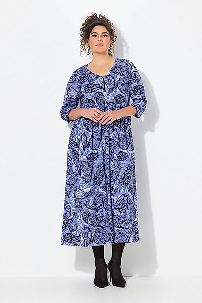 Ulla Popken Maxikleid Kleid Paisleymuster A-Linie V-Ausschnitt 3/4-Arm günstig online kaufen