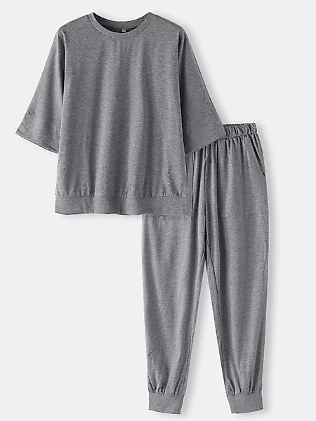 Damen Einfarbige, bequeme, lässige Pyjama-Sets mit 3/4-Ärmeln und langen Hö günstig online kaufen