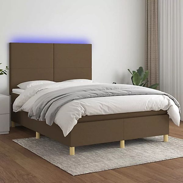 Vidaxl Boxspringbett Mit Matratze & Led Dunkelbraun 140x200 Cm Stoff günstig online kaufen