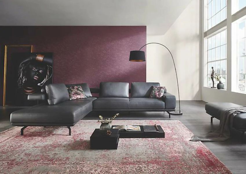 Sofa Ecksofa Leder Schwarz Mansfield von Hukla günstig online kaufen