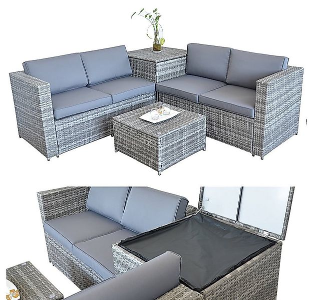 Feel2Home Garten-Essgruppe PolyRattan Sitzgruppe mit Auflagenbox in Schwarz günstig online kaufen