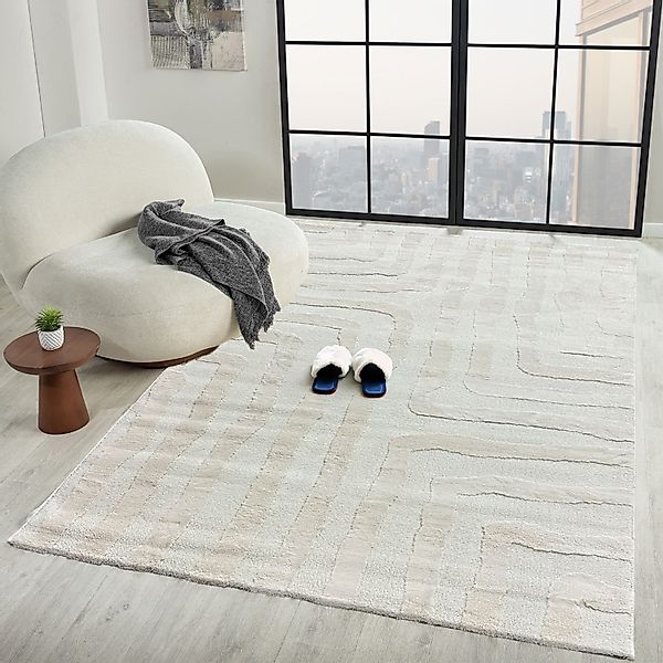 Vimoda Teppich Wohnzimmer Boho Optik Skandinavisch Hochtief in Creme, Recht günstig online kaufen