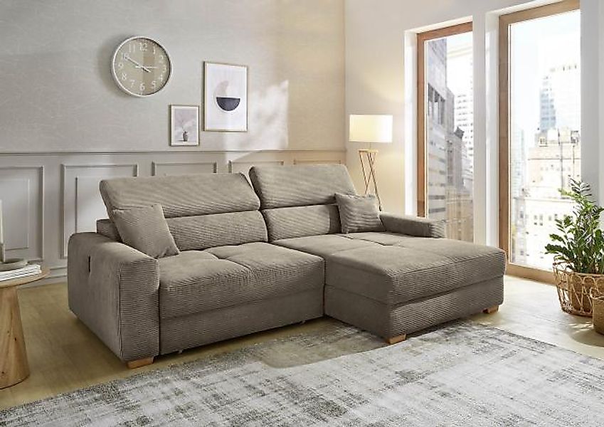 Ecksofa elektrisch ausfahrbar inkl. USB-A+C Anschluss Cord taupe ca. 277 x günstig online kaufen
